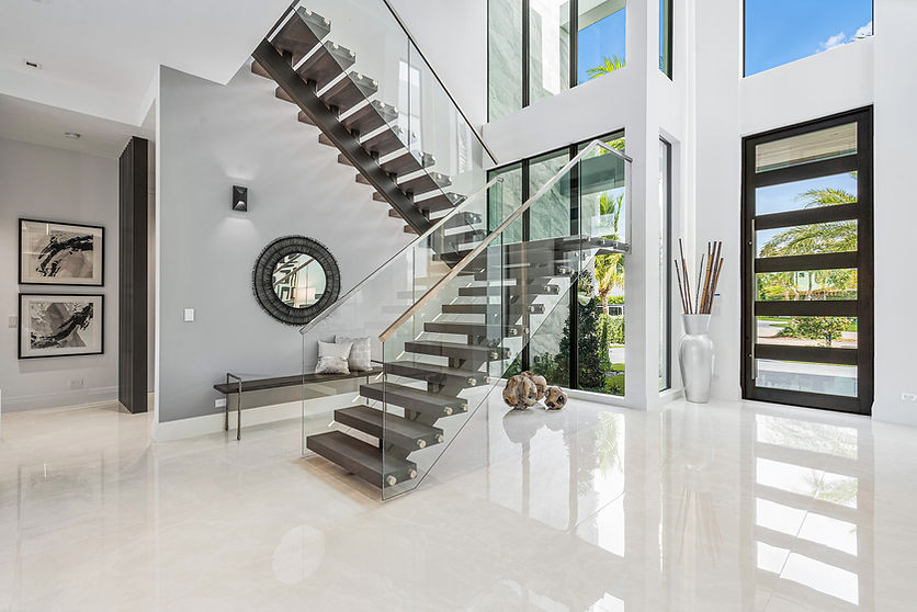 Luxury home interior with modern staircase